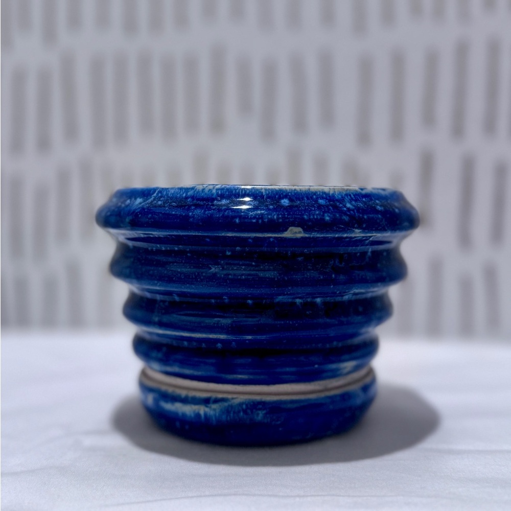 Handmade Pottery blue Ceramic planter with drip tray